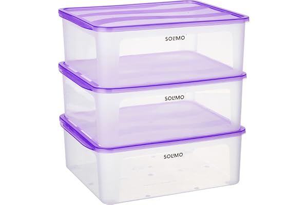 Amazon Brand - Solimo Plastic Fridge Multi Storage Container With Lid (Set Of 3, 8000Ml, Purple)