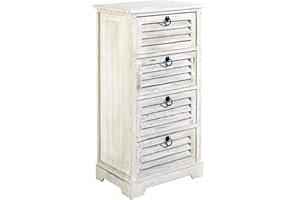 Rebecca Mobili Cassettiera piccola, mobile bagno 4 cassetti bianco, legno paulownia, shabby chic, per camera bagno - Misure: 81 x 42 x 29 cm (HxLxP) - Art. RE4554