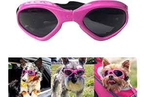 PETLESO Gafas de sol elegantes para mascotas, antivaho, impermeables, resistentes al viento, protección ocular para perros pequeños y medianos, color rosa