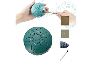 GERUI Bęben językowy, stalowy bęben językowy, 8 cm, 6 tonów, bęben językowy, perkusja dla początkujących, mini perkusja, 8 cm, stalowe języki z pałeczkami do medytacji, jogi (zielony)