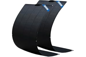 FIREFLY ENERGY Panel Solar Flexible de 400W paquete de 2 200W Módulos Solares de panel Fotovoltaico Monocristalino de para autocaravanas, fuera de la red, caravanas, barcos, techos Negro