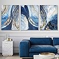 Abstract Blue Wall Art Prints Blue Gold Foil Painting Blue Gold White Canvas Art Blue Abstract Painting Living Room Blue and Gold Poster Navy Blue and White Abstract Pictures Wall Decor 16x24inx3 No