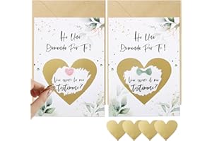 BETESSIN 2pz Cartoline Testimone Nozze Vuoi essere la mia/il mio testimone 4pz Gratta e Vinci Adesivi Cuore 2pz Buste per Chiedere Essere Testimone Regalo Biglietti Invito Matrimonio Gadget