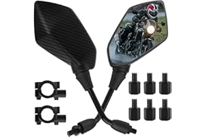 VBGURR 2Pcs Motorcycle Mirrors Universal 360°Adjustable Carbon Fiber Bar End Mirrors Motorcycle with 8MM & 10MM Screw High Definition Motorbike Wing Mirrors