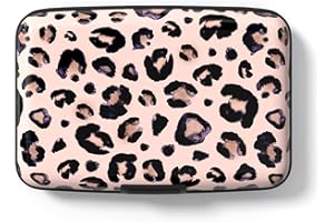 Hsxnam Credit Card Holder Wallet, RFID Blocking Credit Card Case Aluminum Metal Cute Business Card Holder Pocket ID Case for Women Men, Pink Leopard