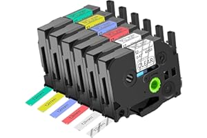 NineLeaf 6 X Compatible for Brother P-Touch 12mm Label Tape TZe-131 TZe-231 TZe-431 TZe-531 TZe-631 TZe-731 12mm 0.47 Laminated TZ Tape Work for P-Touch PT-1000 D200 D400 E110 E550w Label Maker