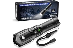 JAY-PARK Torcia LED Potente Professionale 1000000 Lumen, Torcia LED Ricaricabile con Batteria 5000 mAh, Torcia Potente con 5 Modalità, Zoomabile, Impermeabile IPX7 Per Campeggio, Escursioni, Emergenze