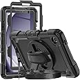 Herize Samsung Galaxy Tab A9 Case 8.7 Inch 2023 | SM-X110/X115/X117 Cover with Screen Protector Pencil Holder | Heavy Duty Rugged Rubber Protective Case W/Stand Shoulder Strap for Kids Black