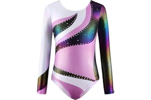 Surgoal Gymnastics Leotards for Girls Long Sleeve Sparkle Dancing Ballet Gymnastics Athletic Outfit Unitard Dance Dress for Kids 3-12 Years