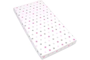 Amilian Drap-housse pour lit de bébé 60 x 120 cm, 70 x 140 cm, 100 % coton, pour lit de bébé, taille : 140 x 70 cm, motif : petites étoiles roses