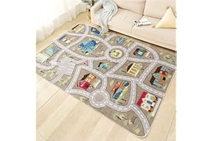TYKTZXY Tappeto Stradale per Bambini, Tappeto Gioco Bambini, Tappeto Cameretta Bambina, Tappeto per Bambini con Strade, Antiscivolo e Lavabile(100×180cm)
