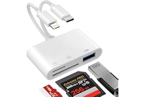 HOSOW Lecteur Carte SD pour iPhone iPad, [Certifié Apple MFi] 3 in 2 Lightning et USB C Adaptateur Carte SD avec SD/MicroSD/USB3.0 Slots, Lecteur Carte Micro SD pour iPhone, iPad, Samsung, Appareil Photo