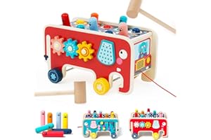 NUKied Klopfbank Holz mit 2 Schlägeln,Hammerspiel ab 1 Jahr,Klopfbank Schlagen Elefant Spiel,Frühkindliche Bildung Holzspielzeug Geschenke für Jungen und Mädchen