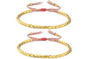 HICARER 2 Stück tibetische Kupferperlen-Armbänder, handgefertigt, geflochtene Armbänder, verstellbar, buntes Perlenarmband (dreiseitiger Perlenstil), 16 - 26 cm / 6.3 - 10.2 inches, Kupferperlen und Faden