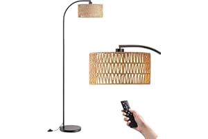 EDISHINE Arc Floor Lamp, Dimmable Standing Lamp with Remote Control, Rattan Lampshade, Boho Floor Lamps for Living Room Bedroom Office, Multiple Color Temps, LED Bulb Included, Black