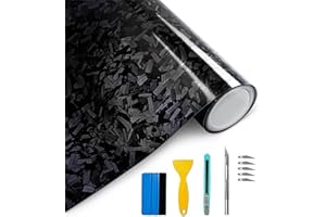 Arespark Black Forged Carbon Fiber Vinyl Wrap, High Gloss Car Wrap Vinyl Film with Bubble Free Air Release Technology DIY Auto Decoration Sticker 1ft x 5ft with Tools