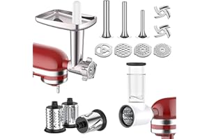 GVODE Hachoir à Viande et Coupe-légumes Accessoire pour KitchenAid Stand Mixer, Comprend un Hachoir en Métal avec un Tube à Saucisses et un Ensemble de Coupe-légumes