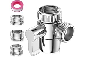 LZYDKH 3 Wege Wasserhähn Umschaltventil, 3 Wege Umschaltventil Diverter Ventil Messing mit Adapter für M22 M24 G1/2 Wasserhähn für Küche Bad Duschsystem Waschbeckenbrause