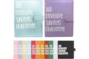 TAKEZUAA 100 Envelopes Saving Challenge, 100 Envelope Challenge Binder, Savings Book with Cash Envelopes, A5 Budget Book Money Saving Wallet Easy to Save €5,050, for Budgeting and Saving Money,cyan&lila