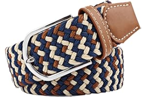 JK Home 3.3cm Wide Braided Stretch Belt, 3 Sizes Elastic Woven Waist Belts with PU Leather Buckle, Casual Men Women Canvas Belt