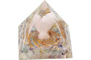 ‎AMOGEELI Amogeeli Fluorit Stein Pyramide Kristall mit Rosenquarz Schutzengel, Spirituelle Heilung Engel Figur Positive Energie Reiki Pyramide Edelstein Meditation Schutz Kristall Dekoration