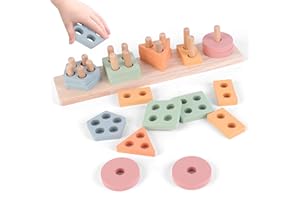 SUPERBE BEBE Jouet Montessori à Empiler et Tri pour Bébé et Enfant 3 Ans - Jouets d'Activité et de Développement en Bois - Couleurs Pastel - Jeux Montessori Éducatifs pour Tout-Petits - Cadeau d'Anniversaire
