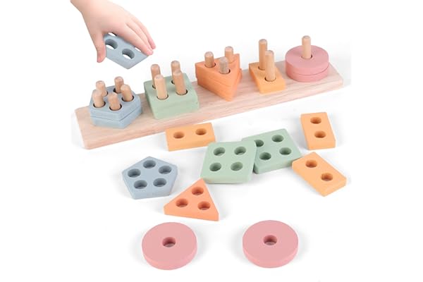 Jouet Montessori à Empiler et Tri pour Bébé et Enfant 3 Ans - Jouets d'Activité et de Développement en Bois - Couleurs Pastel - Jeux Montessori Éducatifs pour Tout-Petits - Cadeau d'Anniversaire