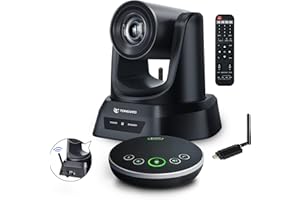 TONGVEO 5.8GHz Wireless Conference Room Camera system with Bluetooth Microphone,3X 60fps PTZ Camera for Worship Online Conference, Works with Zoom, Skype OBS Easy to Set Up（50ft Tx Dist.）