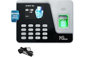 NGTeco Rilevatore Presenze con Modulo di Impronte Digitali, Funzione di Calcolo Automatico, Nessuna Tassa Mensile AS10（English）