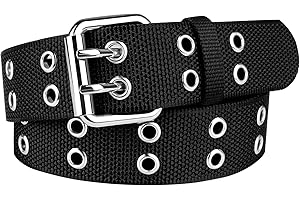 Drizzte Plus Size Mens Belt 100-170cm Nylon Webbing Double Grommet Belt for Mens Womens Unisex Black