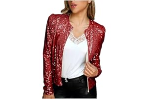 HAOLEI Femmes Paillettes Blazer Casual Sequin Manches Longues Veste Glitter Party Brillant Manteau Rave SurvêTement Doudoune pour SoiréE Cocktail CéRéMonie FêTe Danse Bal Club