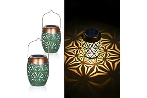 GÖRVITOR 2 sztuki latarni solarnych LED, do użytku na zewnątrz, w stylu retro, IP65, ciepła biel, wodoszczelna, orientalne metalowe lampy solarne do użytku na zewnątrz, do ogrodu, wisząca, dekoracja na balkon