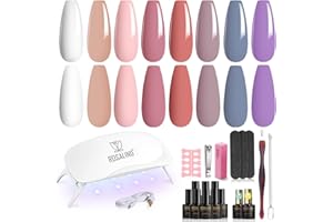 ROSALIND Kit Uñas Semipermanentes con UV LED Lámpara, Mini 8+2 PCS Esmaltes Semipermanentes Kit de Inicio, 8 Colores Blanco Rosa Azul Morado Soak off Pintauñas Gel Set