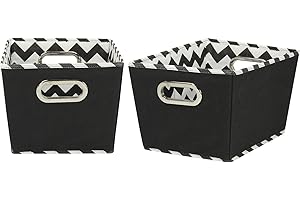Household Essentials 71-1 Small Tapered Decorative Storage Bins | 2 Pack Set Cubby Baskets | Black Chevron