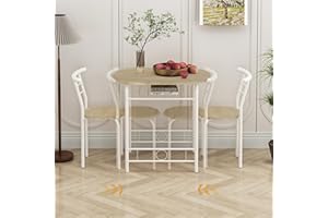 FURNITABLE Set da pranzo da 3 pezzi, tavolo da pranzo con 2 sedie, set da cucina, tavolo da cucina con ripiano, tavolo in legno, set da bistrò, salvaspazio, colore legno e bianco, 80 cm