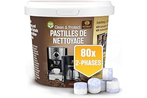 Coffeeano 80x Tablettes de nettoyage 2 phases pour machines à café auto et cafetières | Pour Delonghi, Siemens, EQ Series, Jura, Krups, Bosch, Miele, Melitta, WMF, etc.