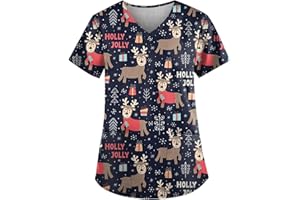 SAYMANY Weihnachten Kasacks Damen Pflege Kurzarm Hemd Damenkasack Schlupfjacke V-Ausschnitt T-Shirt Schlupfkasack Weihnachten Schlupfkasack Damen Kasack Bunt Leicht Uniformen Pflege Druck