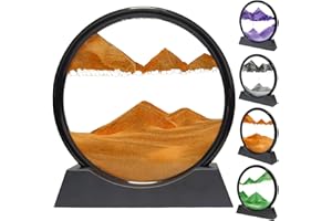 YWQQ Moving Sand Art PictureRound Glass, Flowing Sand Painting, 3D Hourglass Deep Sea Sandscape, Display Painting Flowing Sand Frame, Relaxing Office Desktop Home Decor Gifts(7", Orange)