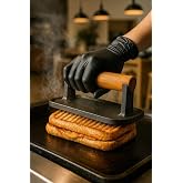 Baklava Desenli D&ouml;k&uuml;m Demir Et M&uuml;h&uuml;rleme &amp; Burger Pres, Piknik Tost Uyumlu, Ahşap Sap