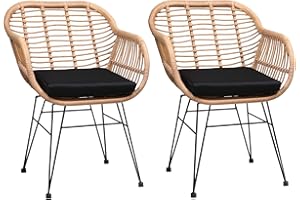 CASARIA Lot de 2 chaises en Osier Bambou/polyrotin Max. 120kg Fauteuil de Jardin Vintage