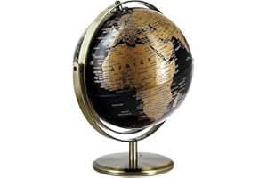 DNA LEISURE Black & Gold World Globe with 720° Rotating Stand – 27cm Large Decorative Earth Globe for Home, Office, or Desk – Elegant Educational Gift Ornament