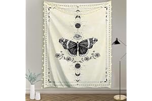 ORTIGIA Black and White Tapestry Butterfly Tapestry Wall Hanging Vintage Moon Phase Constellation Wall Art Decor for Home Bedroom Living Room College Dorm 40" W x 60" L (100cmx150cm)