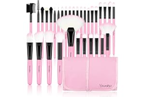 DAXSTAR 32Pcs Make up Pinsel Set pink, Kosmetikpinsel eyeshadow Lippen Foundation Gesicht pinsel Augen pinsel Lidschatten Brush with pink Nylon tasche (32er in pink)