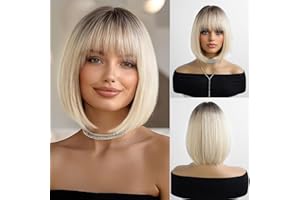 Esmee Breve Dritto Ombre Biondo Naturale Bob Parrucche con Frange Lunghezza Della Spalla Parrucca Sintetica Cosplay Parrucche per le Donne