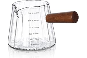 Joeyan 180ml Glass Measuring Cup with Spout, Borosilicate Glass Measuring Pitcher with Scale and Handle, Origami Style Small Espresso Shot Glass Measuring Jug for Coffee Milk, Dishwasher Safe