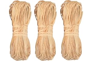 WORUIB 3 Bundles Brown Raffia Straw For Gift Wrapping, DIY Crafting, Decorating & Gardening - 150g Natural Raffia Straw