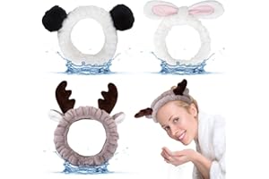 3 Pezzi Fascia Capelli Donna Trucco, FUKPO Elastiche Fasce Capelli Donna Make Up Orecchie Coniglio Panda Carina, Peluche Fascia per Capelli Struccante Maschera Lavaggio Viso Spa Doccia Ragazze