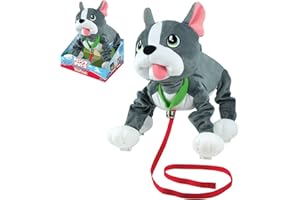Les Toufous Peluche interactive Chien, Marche and Court, fonctionne Sans Piles, Laisse incluse, Bulldog Français, Jouet pour enfants dès 2 ans, Polyester, Marron, Aucune