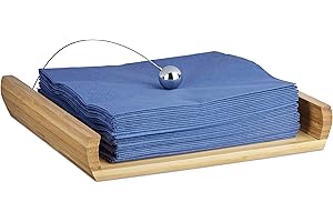 Relaxdays Porte-serviettes de table en bambou avec boule support HxlxP: 3,7 x 21,7 x 21,7 cm, nature