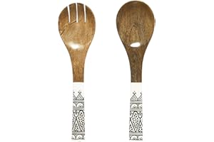 HOME DECO FACTORY, KA0573, Couvert à Salade en Bois de manguier, Design élégant et Durable, idéal pour Tous Vos Repas, Facile à Nettoyer, Taille Unique, Couleur Marron et Noir